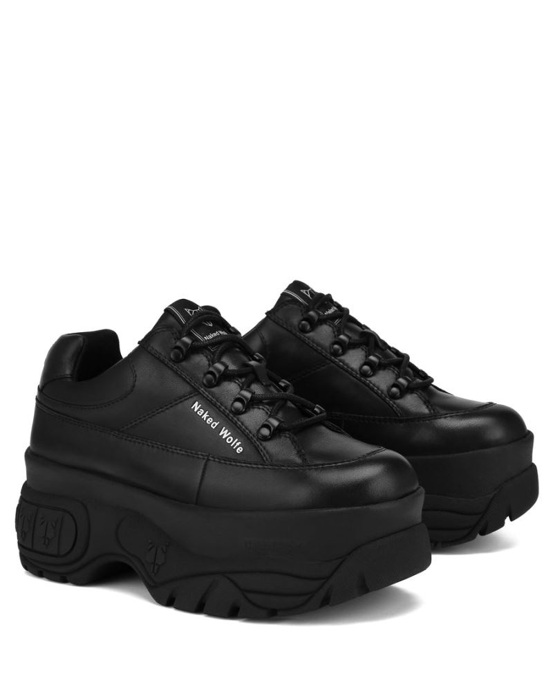 Women's Naked Wolfe Sporty Leather Sneakers Black | PHILIPPINES CSRELVQ40