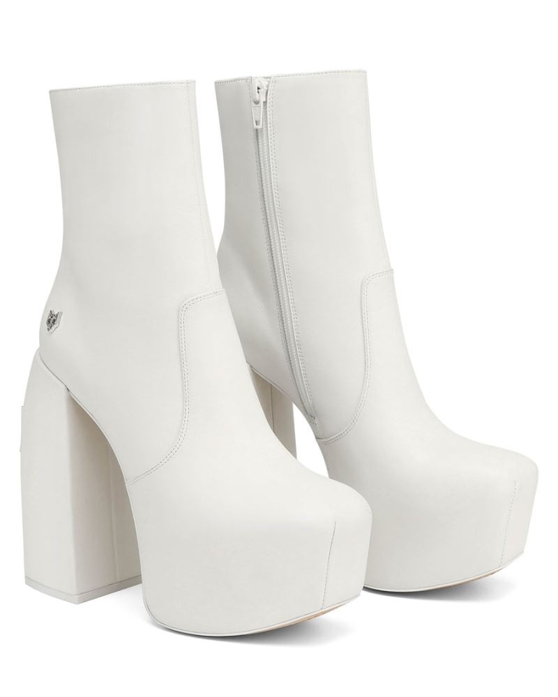 Women's Naked Wolfe Stylish Leather Platform Boots White | PHILIPPINES LKYUCNJ59