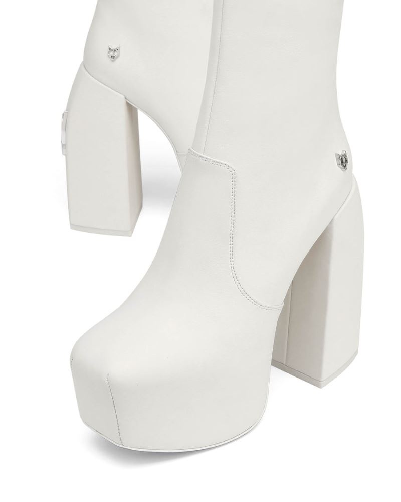 Women's Naked Wolfe Stylish Leather Platform Boots White | PHILIPPINES LKYUCNJ59