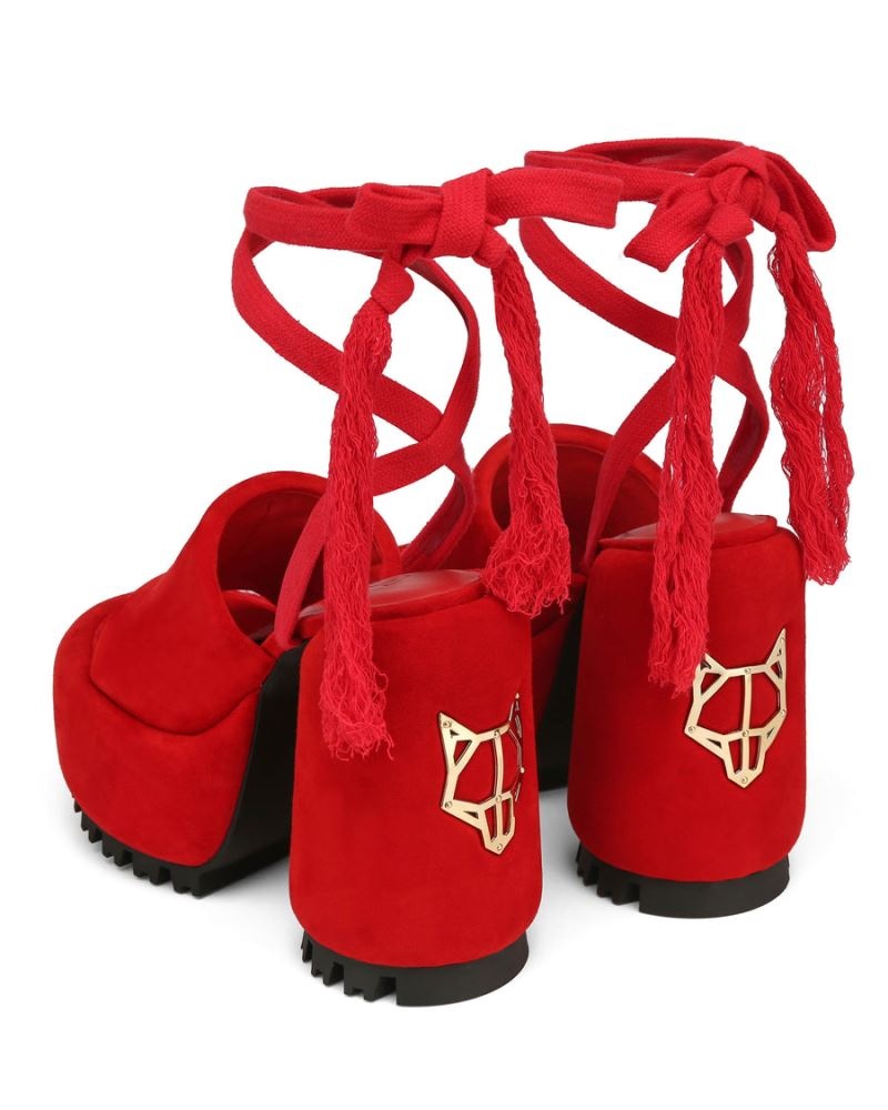 Women's Naked Wolfe Wonder Suede Platform Sandals Red | PHILIPPINES ZDUFCEV68